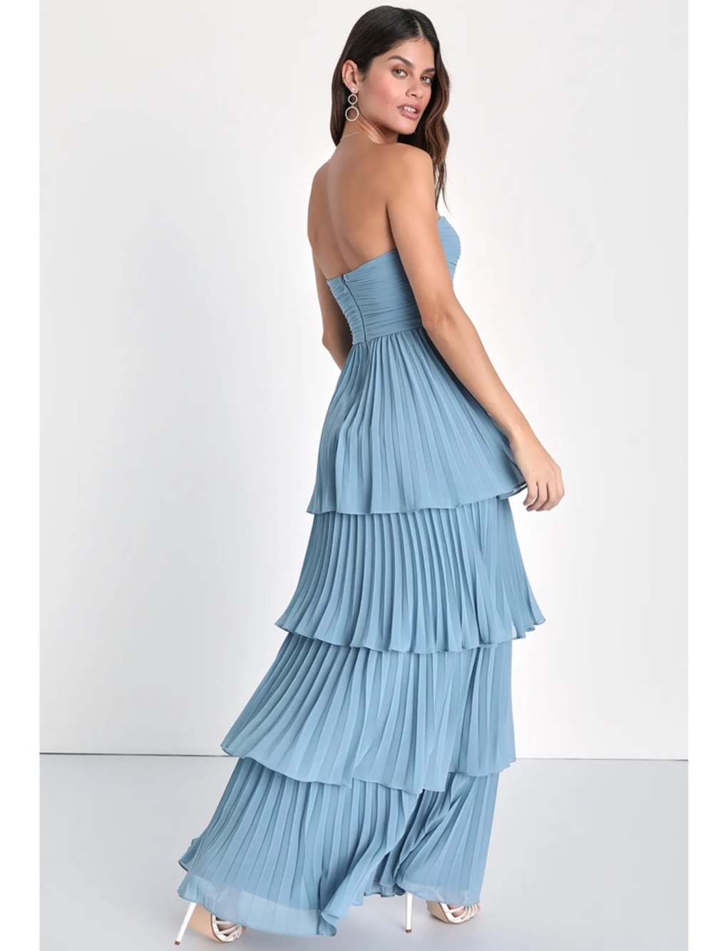 Lulus Seriously Sensational Blue Strapless Tiered Pleated Maxi Dress NWT Medium - Picture 2 of 13